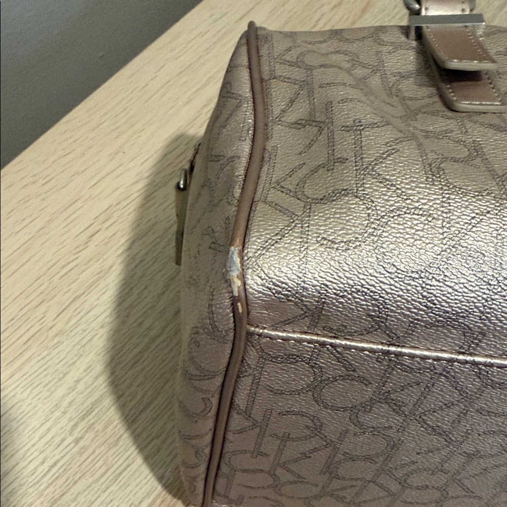 Calvin Klein Metallic Taupe Leather Satchel with Shoulder Strap/ Excellent - Picture 8 of 16